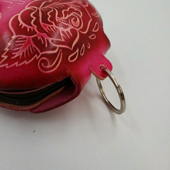 Sugar Skull Leather Wristlet Wallet Hot Pink Day of the Dead Coin Purse Keychain - Picture 6 of 15